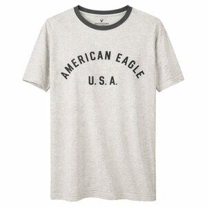 American Eagle Active Flex Gray Logo T-Shirt Men’s Med Cotton Crew Neck Casual